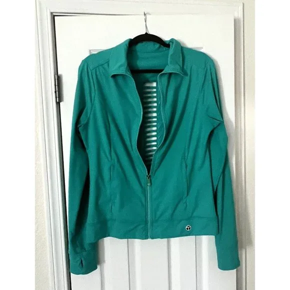 Trina Turk Recreation Women's Athleisure Jacket Teal Aqua Blue Cutouts Size M - Picture 3 of 8